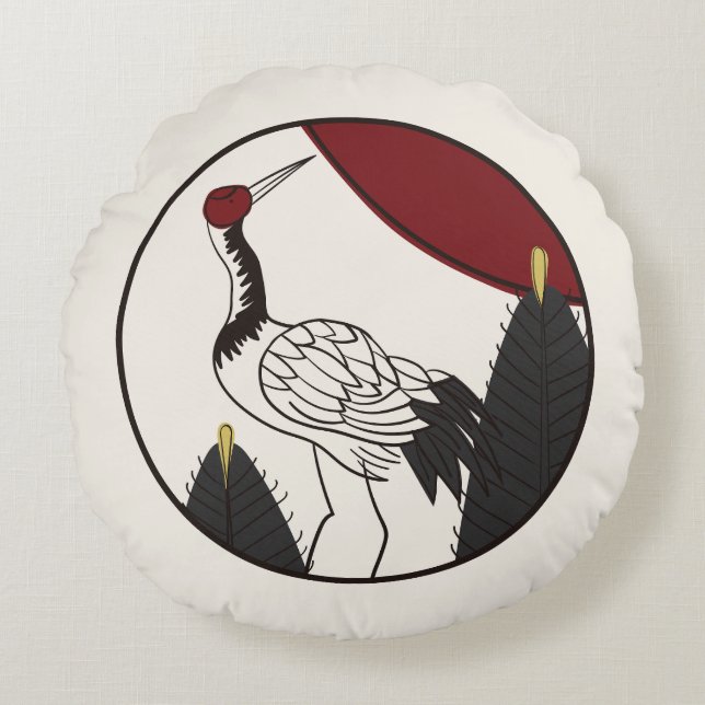 Hanafuda "Matsu-ni-tsuru" Round Pillow (Front)