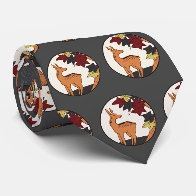 Hanafuda "Momiji-ni-shika" Tie (Rolled)