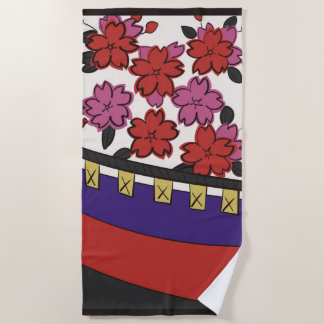 Hanafuda "Sakura-ni-maku" Beach Towel