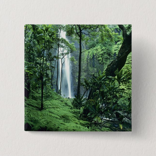Hanakapiai Falls along the Na Pali Coast, Kauai, 2 Inch Square Button (Front)