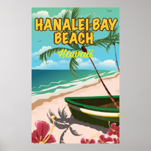 Hanalei Bay Beach Hawaii travel poster