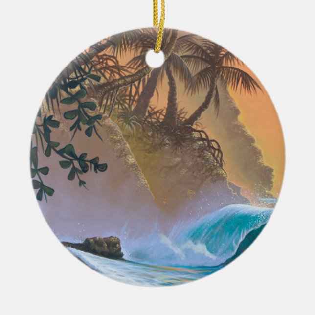 Hanalei Bay Beach Surf Ceramic Ornament (Front)