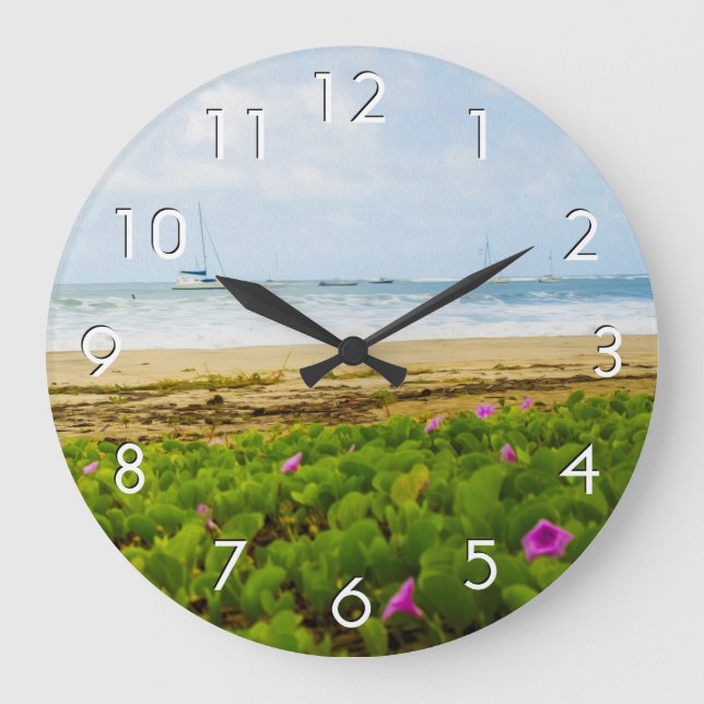 Hanalei Bay Kauai Hawaii Beach & Boats Large Clock (Front)
