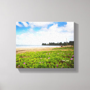 Hanalei Bay, Kauai Hawaii Beach Flowers Canvas Print