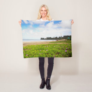 Hanalei Bay, Kauai Hawaii Beach Flowers Fleece Blanket