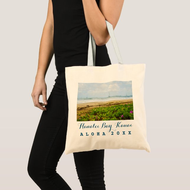 Hanalei Bay Kauai Hawaii Boats + Trip / Year Tote Bag (Front (Product))