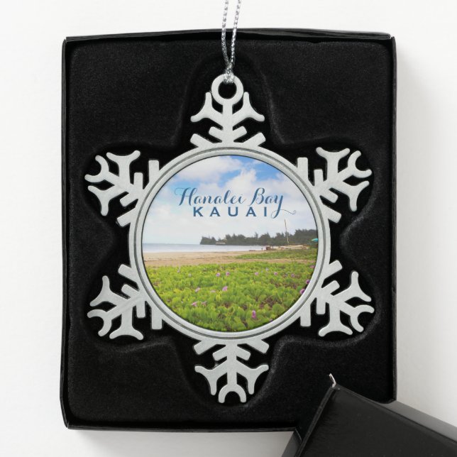 Hanalei Bay Kauai Hawaii Snowflake Pewter Christma Snowflake Pewter Christmas Ornament (Box)