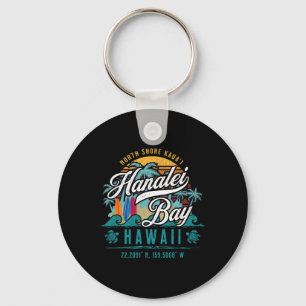 Hanalei Byy North Shore Kauai Hawaii Retro Sun Sur Keychain