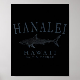 Hanalei hawaii shark retro slate art fishing poster