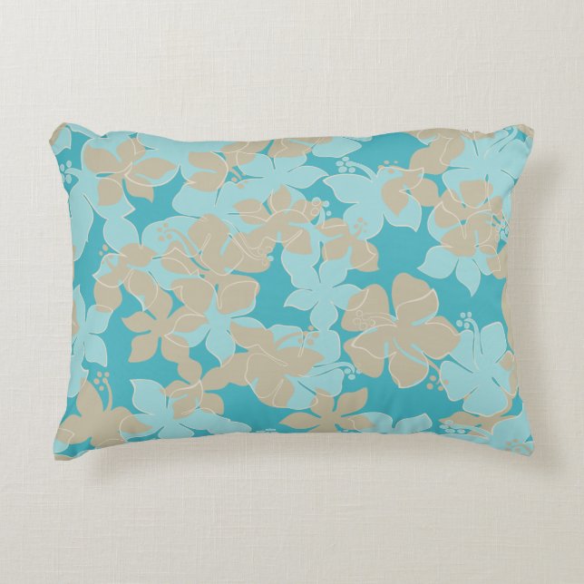 Hanalei Hawaiian Hibiscus Camo Floral Accent Pillow (Front)