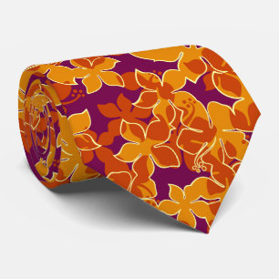 Hanalei Hawaiian Hibiscus Floral Two-sided Printe Tie