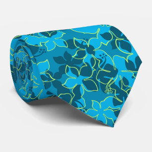 Hanalei Hawaiian Hibiscus Floral Two-sided Printe Tie