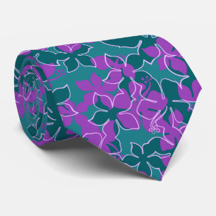 Hanalei Hawaiian Hibiscus Floral Two-sided Printed Tie