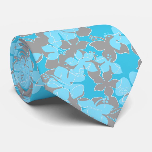 Hanalei Hawaiian Hibiscus Floral Two-sided Printed Tie (Rolled)