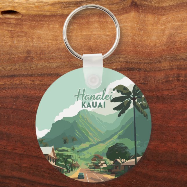 Hanalei Kauai Hawaii Bay Mountains Green Keychain (Front)
