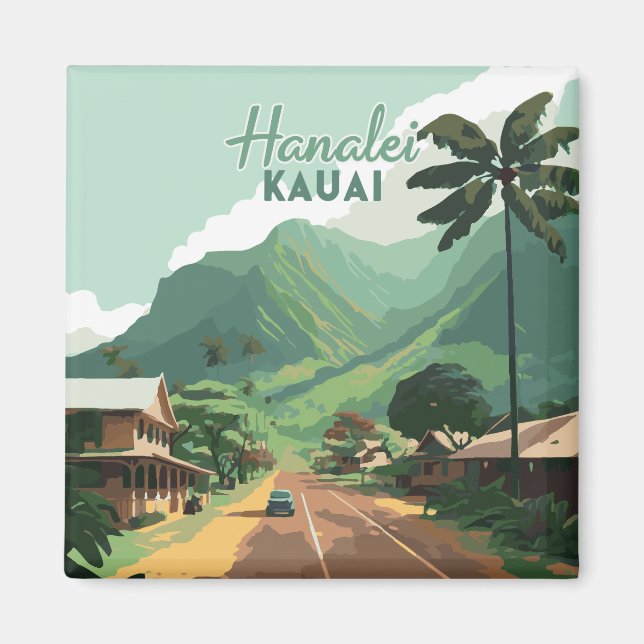 Hanalei Kauai Hawaii Bay Mountains Green Magnet (Front)