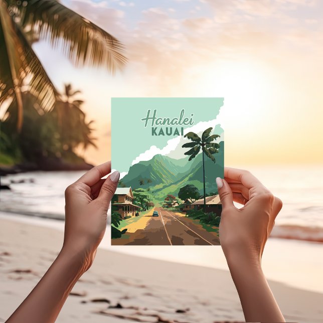 Hanalei Kauai Hawaii Bay Mountains Green Postcard (Hanalei, Kauai in Hawaii green lush mountain landscape on a postcard. )