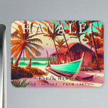 Hanalei Kauai Hawaii tropical sunset palm tree 60s Magnet<br><div class="desc">This Vintage Hanalei Kauai island Hawaii island tropical Vintage design makes a great Christmas or Birthday gift for fans of Hawaiian souvenirs. The retro sunset summer vibe design is a perfect gift for travel lovers and tropical destination fans. - You can customize and modify this template by adjusting, changing or...</div>