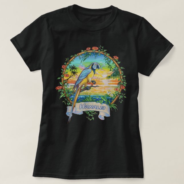 Hanalei, Kauai Vintage Sunset Parrot Vacation  T-Shirt (Design Front)