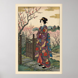 Hanami Maiko Print Vintage Floral Kimono