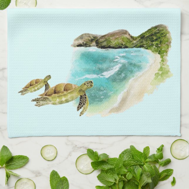 Hanauma Bay green sea turtle hawaii Kitchen Towel (Folded)