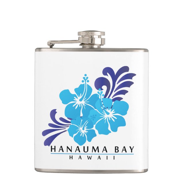 Hanauma Bay Hawaii Hibiscus Flowers Hip Flask (Front)
