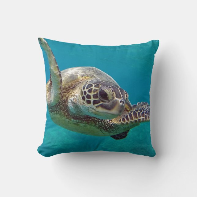 Hanauma Bay Oahu Turtle Throw Pillow (Front)