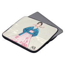 Hanbok Woman with Blue Top and Cherry Blossom Moti