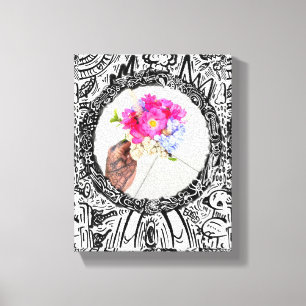 Hand and Bouquet Circular Phrame Art Canvas Print