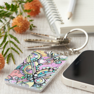 Hand And Digitally Painted Pattern Art 17 Keychain