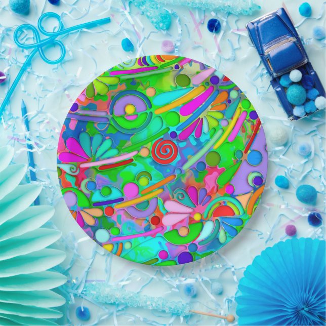 Hand And Digitally Painted Pattern Art 18 Paper Plate (Party)
