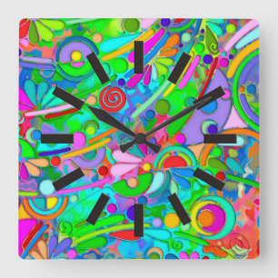 Hand And Digitally Painted Pattern Art 18 Square Wall Clock