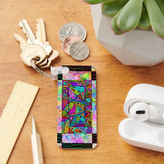 Hand And Digitally Painted Pattern Art 1 Keychain (Desk)