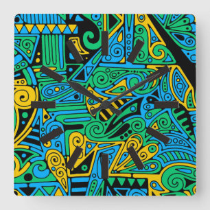 Hand And Digitally Painted Pattern Art 21 Square Wall Clock