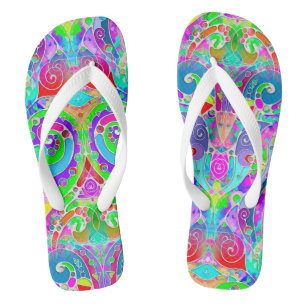 Hand And Digitally Painted Pattern Art 22 Flip Flops