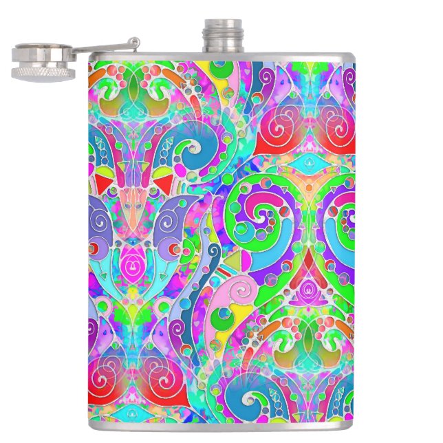 Hand And Digitally Painted Pattern Art 22 Hip Flask (Opened)