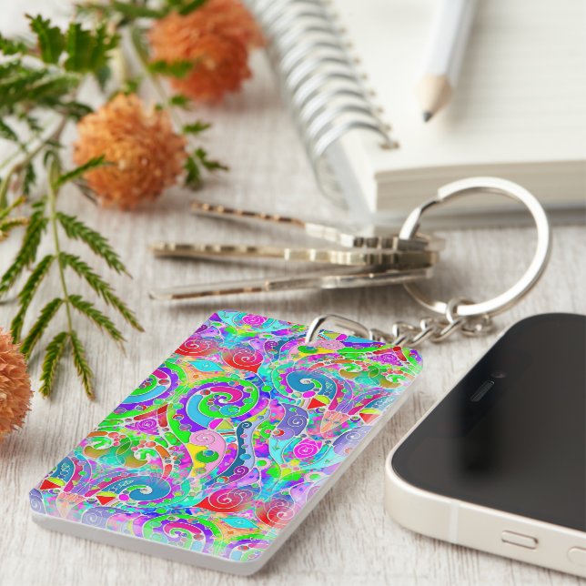 Hand And Digitally Painted Pattern Art 22 Keychain (Front Right)