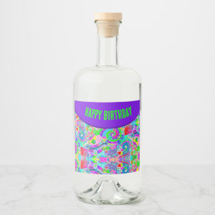 Hand And Digitally Painted Pattern Art 22 Liquor Bottle Label