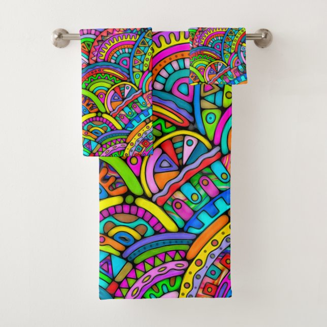 Hand And Digitally Painted Pattern Art 27 Bath Towel Set (Insitu)