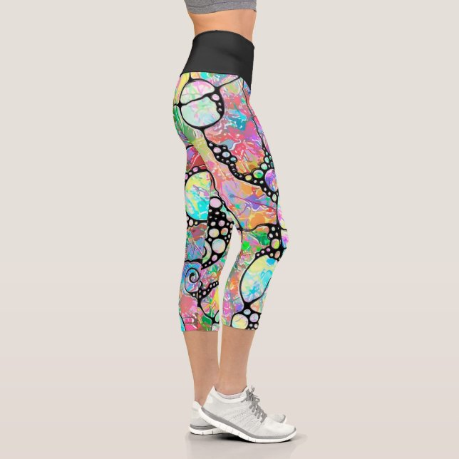 Hand And Digitally Painted Pattern Art 31 Capri Leggings (Right)