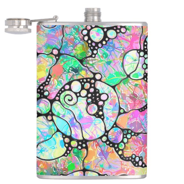 Hand And Digitally Painted Pattern Art 31 Hip Flask (Opened)
