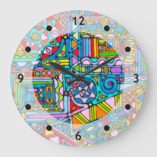 Hand And Digitally Painted Pattern Art 53 Large Clock