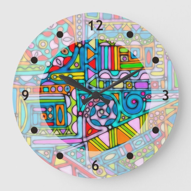 Hand And Digitally Painted Pattern Art 53 Large Clock (Front)