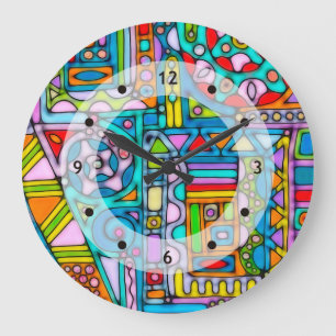 Hand And Digitally Painted Pattern Art 53 Large Clock