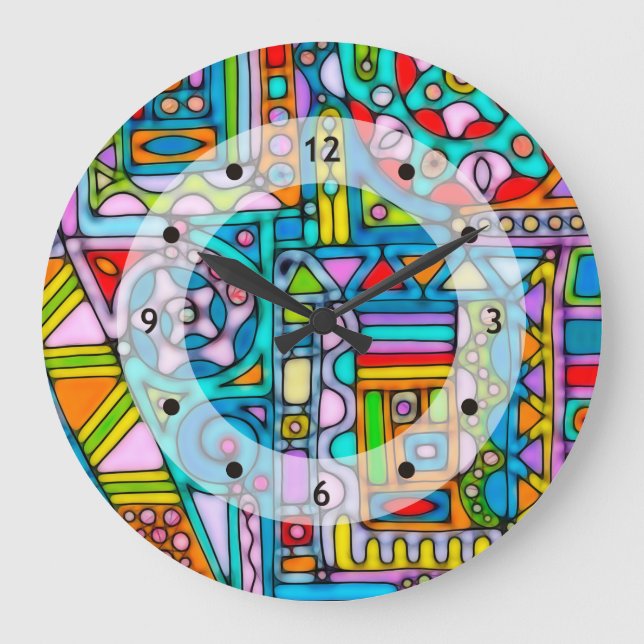 Hand And Digitally Painted Pattern Art 53 Large Clock (Front)