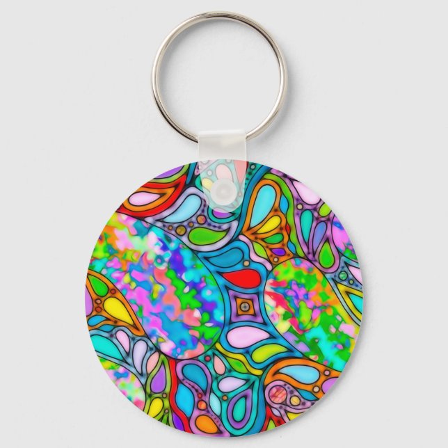 Hand And Digitally Painted Pattern Art 54 Keychain (Front)