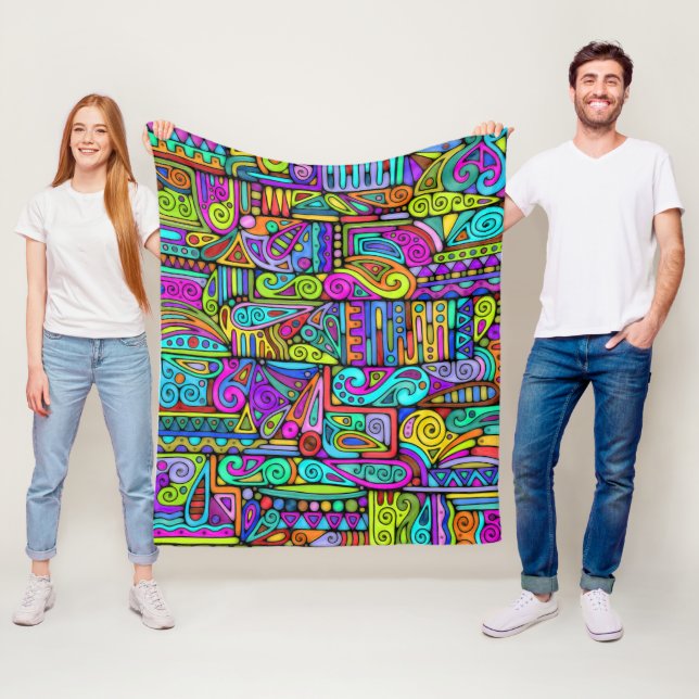 Hand And Digitally Painted Pattern Art 5 Fleece Blanket (In Situ)