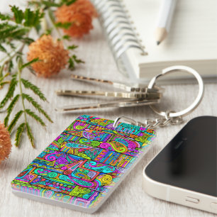 Hand And Digitally Painted Pattern Art 5 Keychain