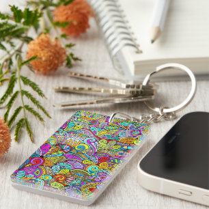 Hand And Digitally Painted Pattern Art 6 Keychain