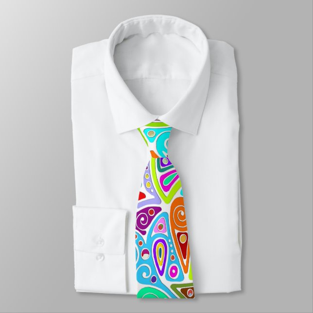 Hand And Digitally Painted Pattern Art 7 Tie (Tied)